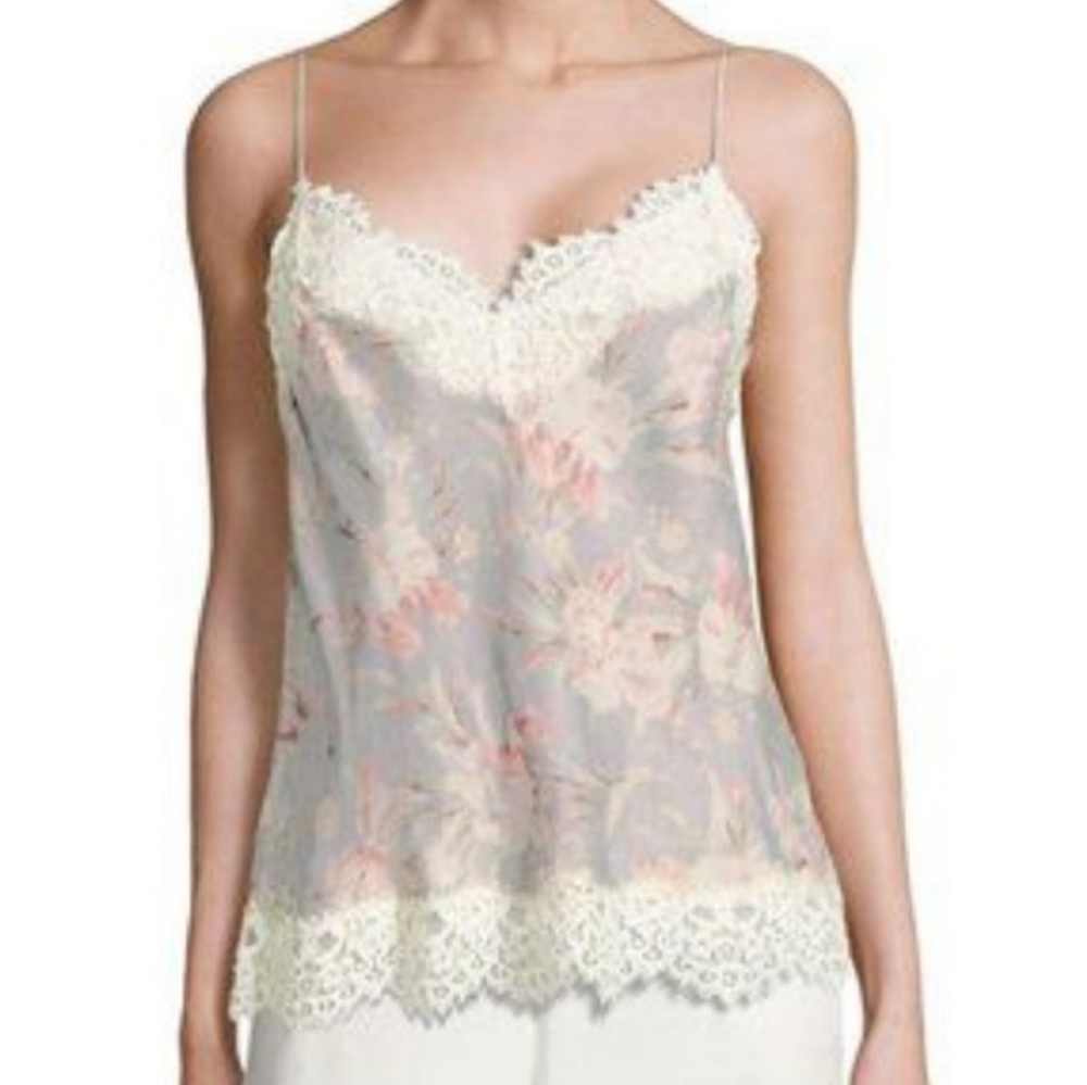 Zimmermann Stranded Lace Floral Cami Top Tank Gray White Trim Lace (0 = US 4)